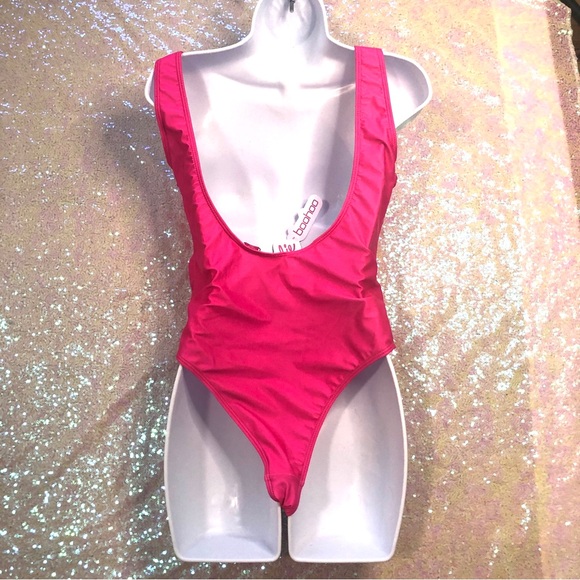 Barbie one piece pink white logo swimsuit bodysuit new large - Picture 3 of 3